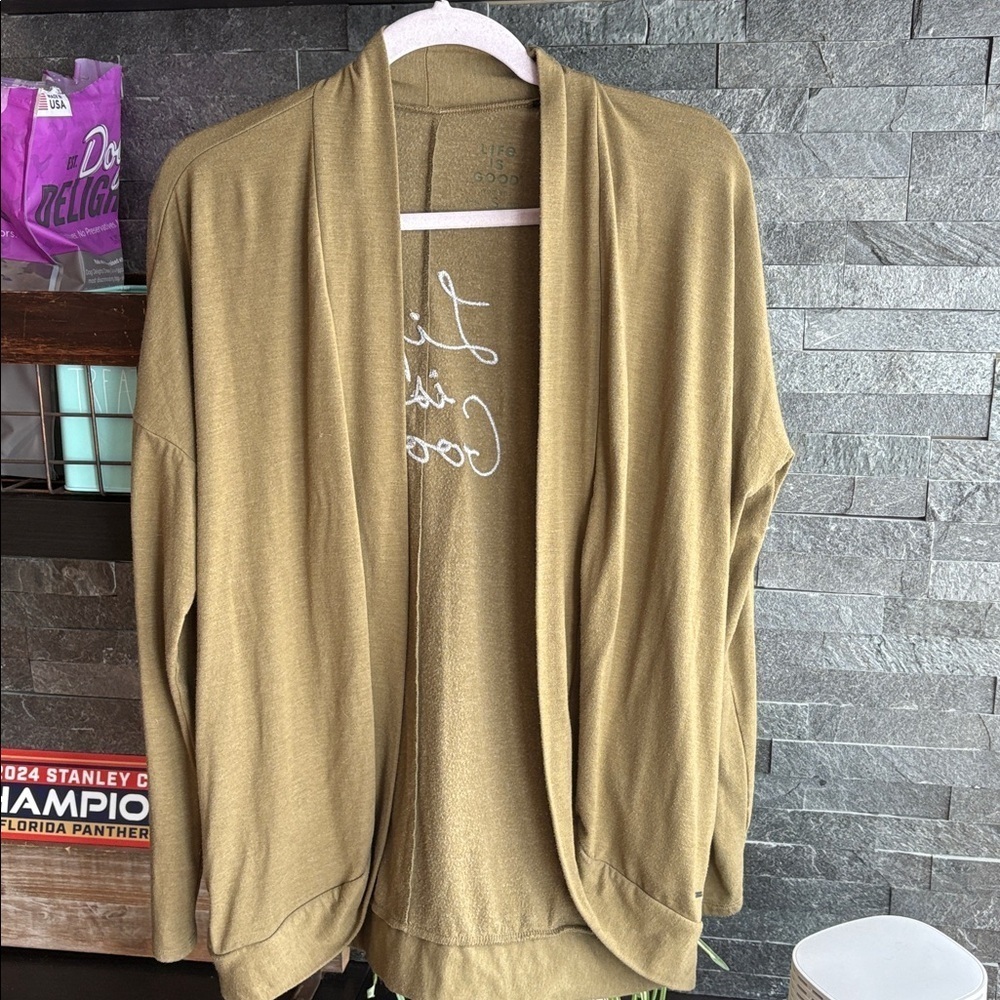 Life is Good Olive Open Front Cardigan Women’s S Petite
